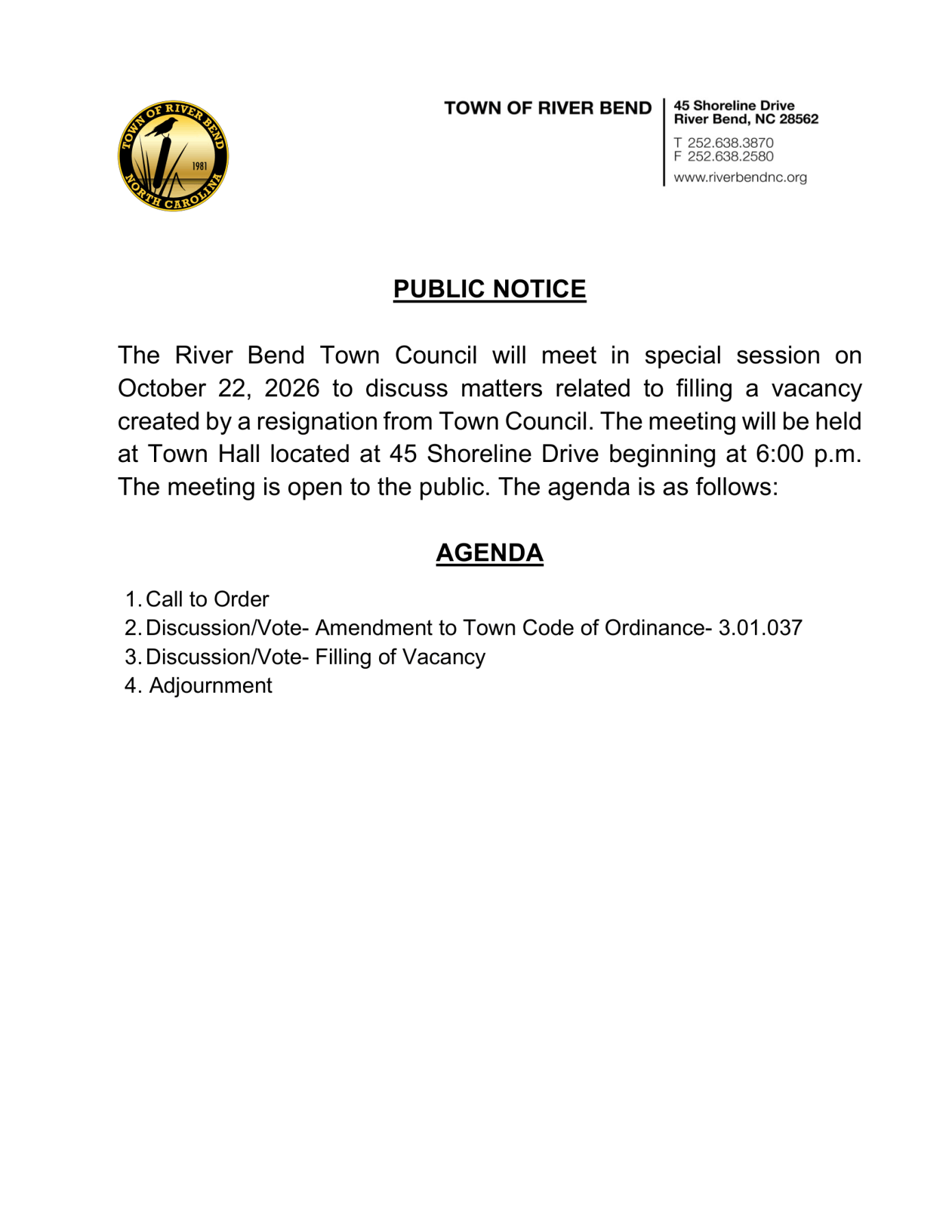 Special Meeting Notice