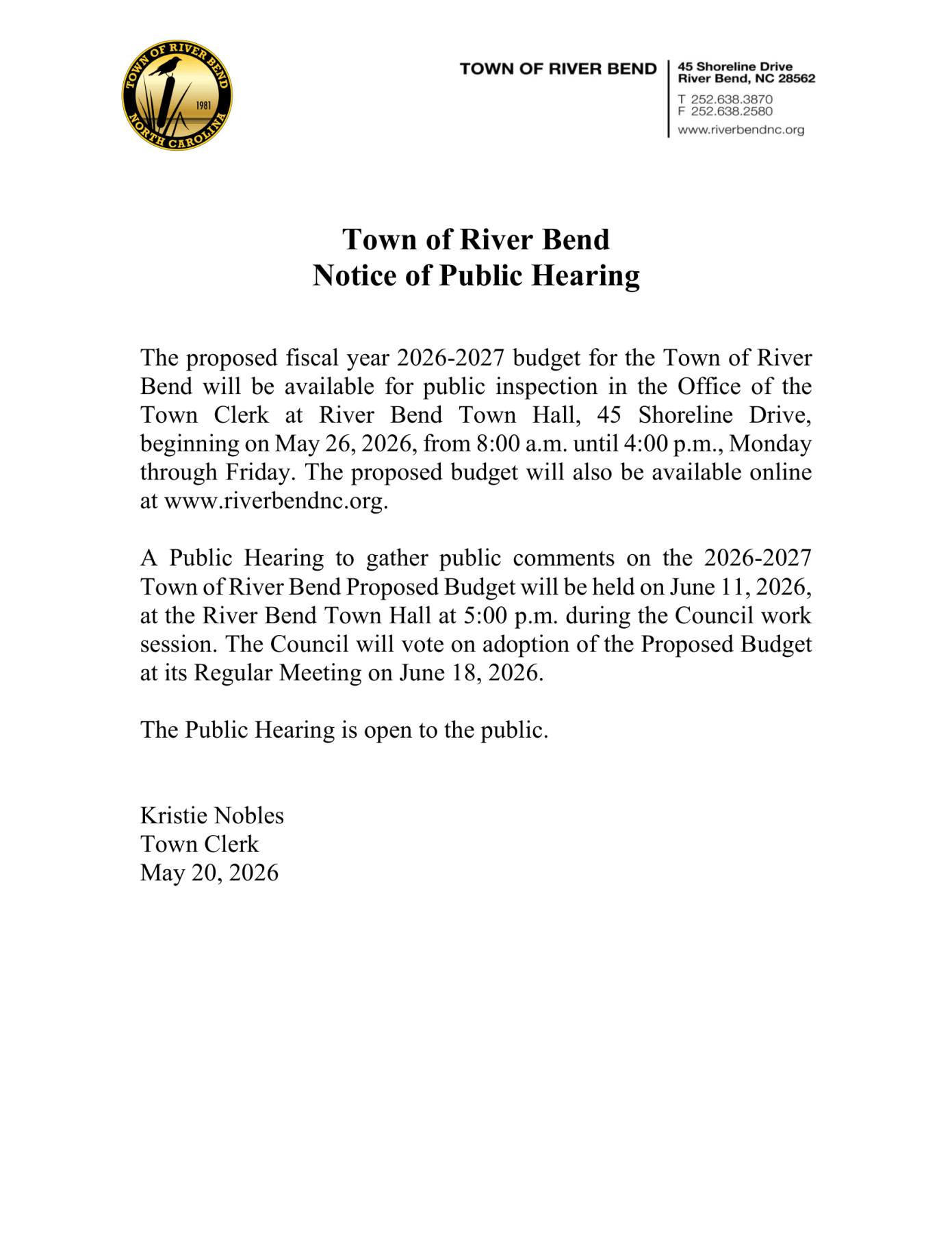 Budget public Hearing Announcement